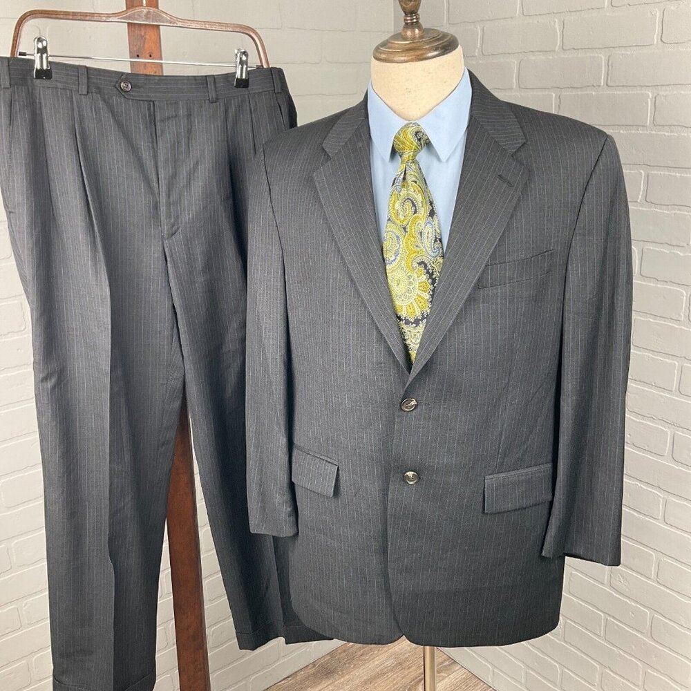 Ralph Lauren‎ Chaps Suit Men 42 34Wx28L Gray Blue Pinstripe Cashmere Wool Canada